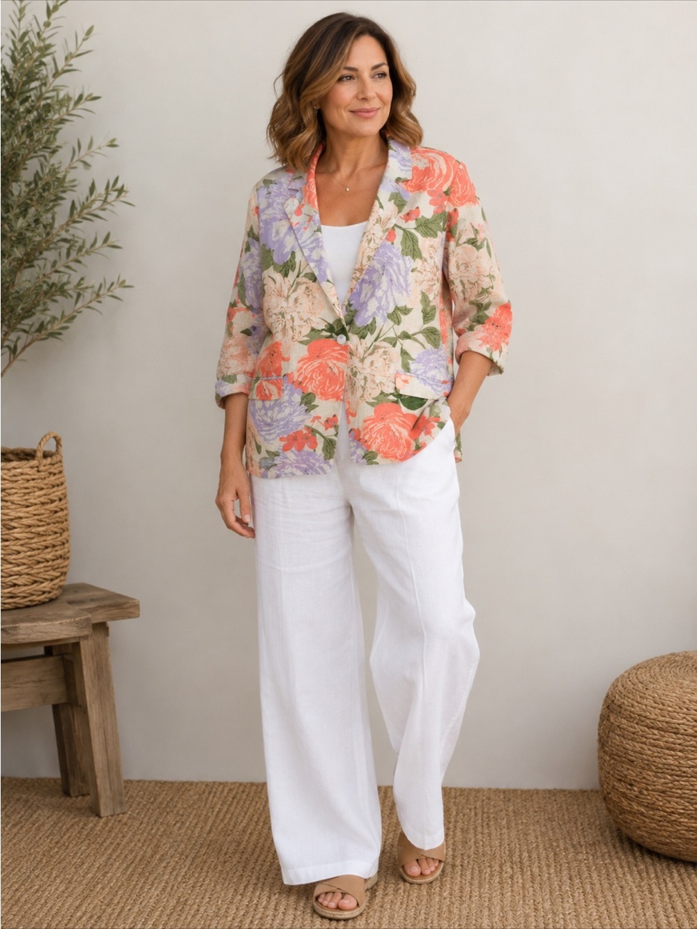 NWT Joie Floral 100% Linen Resort Jacket Blazer XL Botanical